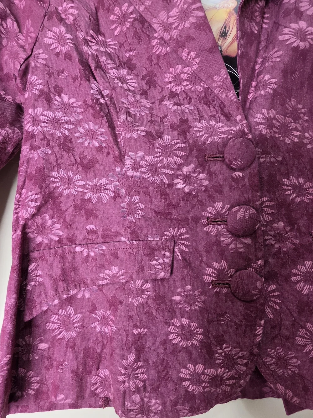 Vintage First Kiss Burgundy Floral Blazer Womens Medium Y2K Jacket